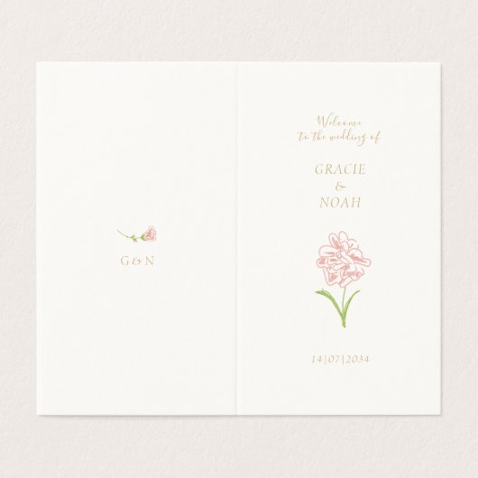 Floral Rose Hochzeitsprogramm für Elfenbein (Außenseite Aufgefaltet)