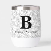 Floral Rose Monogram Wedding Black And White  (Rückseite)