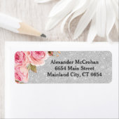 Floral Rose Silver Glitzer Rücksendeadresse (Insitu)