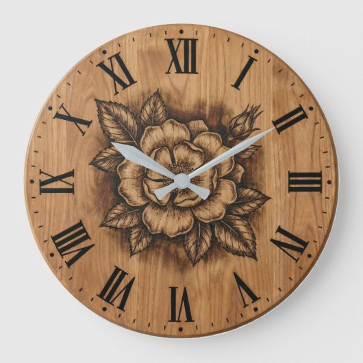 Floral Rose Wall Clock | Rustic Farmhouse Decor Große Wanduhr (Vorderseite)
