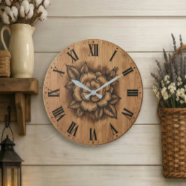 Floral Rose Wall Clock | Rustic Farmhouse Decor Große Wanduhr