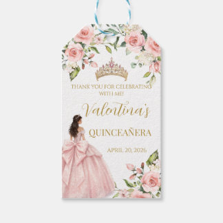 Floral Roses Blush Pink Quinceañera 15. Geburtstag Geschenkanhänger
