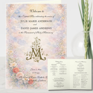 Floral Roses Catholic Wedding Mass Program Karte