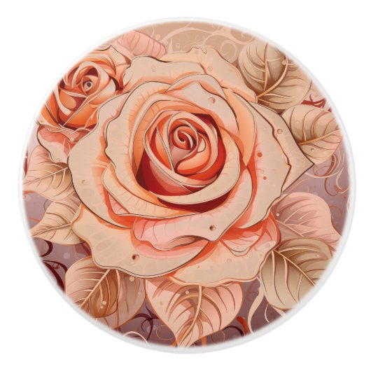Floral Roses Peach Hues Keramikknauf (Vorderseite)