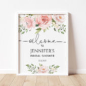 Floral rosige Hochzeitsdusche Willkommen Poster