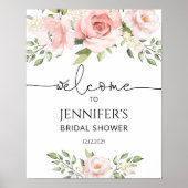 Floral rosige Hochzeitsdusche Willkommen Poster (Vorne)