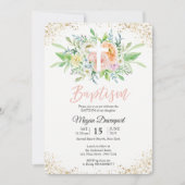 Floral rot rosa elegante Taufe Einladung (Vorderseite)