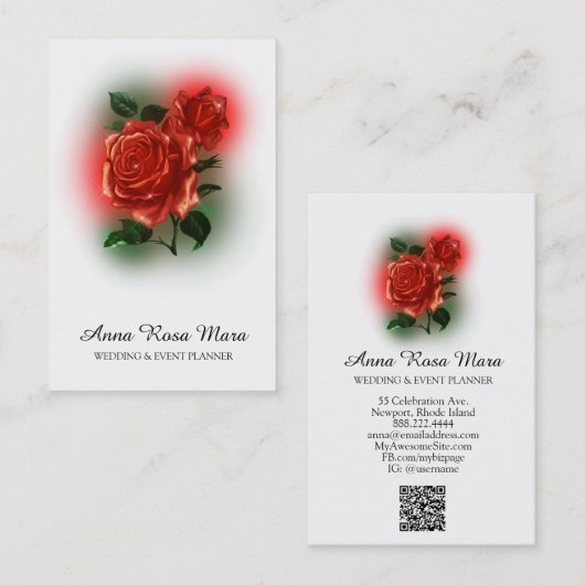 *~* Floral Rote Rose Hochzeitsplaner QR-Code Visitenkarte (Vorne/Hinten)