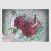 Floral Rote Rosen Finch Bird Ephemera Decoupage Seidenpapier (Vorderseite)