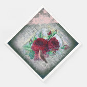 Floral Rote Rosen Finch Bird Ephemera Decoupage Serviette (Ecke)