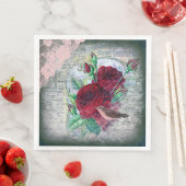 Floral Rote Rosen Finch Bird Ephemera Decoupage Serviette (Beispiel)