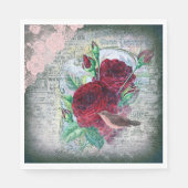 Floral Rote Rosen Finch Bird Ephemera Decoupage Serviette (Vorderseite)