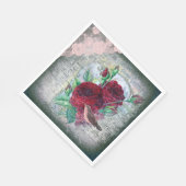 Floral Rote Rosen Finch Bird Ephemera Decoupage Serviette (Ecke)