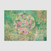 Floral Round Bouquet Monogram Green Gold Decoupage Seidenpapier (Vorderseite)