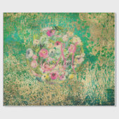 Floral Round Bouquet Monogram Green Gold Geschenkpapier (Flach)