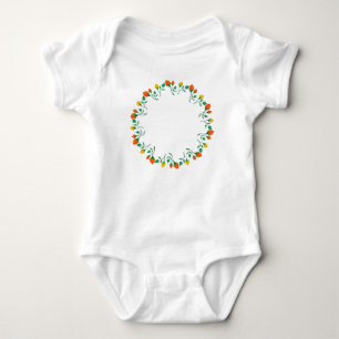 Floral round frame with yellow and red rose flower baby strampler