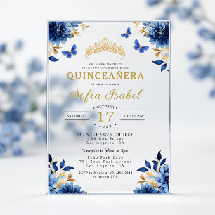 Floral Royal Blau Schmetterling Prinzessin Quincea Acryleinladungen