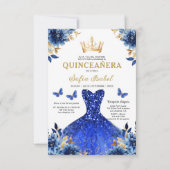 Floral Royal Blue Bilingual Spanish Quinceanera Einladung (Rückseite)