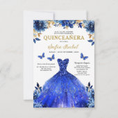 Floral Royal Blue Bilingual Spanish Quinceanera Einladung (Rückseite)