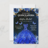 Floral Royal Blue Bilingual Spanish Quinceanera Einladung (Rückseite)