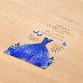 Floral Royal Blue Butterfly Princess Quinceanera Acryleinladungen (Ablage )