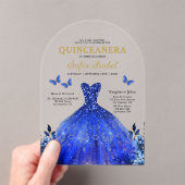 Floral Royal Blue Butterfly Princess Quinceanera Acryleinladungen (Insitu (Handheld))