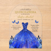 Floral Royal Blue Butterfly Princess Quinceanera Acryleinladungen (Vorderseite)