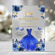 Floral Royal Blue Butterfly Princess Quinceanera