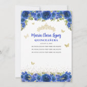 Floral Royal Blue Butterfly Princess Quinceanera Einladung (Rückseite)