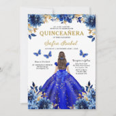 Floral Royal Blue Butterfly Princess Quinceanera Einladung (Vorderseite)