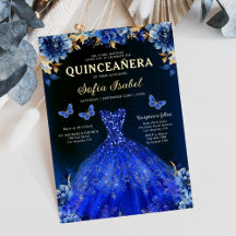 Floral Royal Blue Butterfly Princess Quinceanera