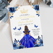Floral Royal Blue Butterfly Princess Quinceanera Folieneinladung