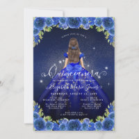 Floral Royal Blue Glam Princess Quinceanera