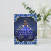 Floral Royal Blue Glam Princess Quinceanera Postkarte (Stehend Vorderseite)