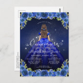 Floral Royal Blue Glam Princess Quinceanera Postkarte (Vorne/Hinten)