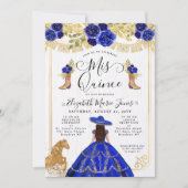 Floral Royal Blue Gold Horse Charra Quinceanera Einladung (Vorderseite)