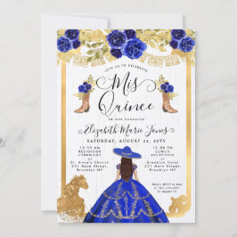 Floral Royal Blue Gold Horse Charra Quinceanera Einladung
