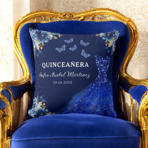 Floral Royal Blue Gold Princess Quinceanera Kissen