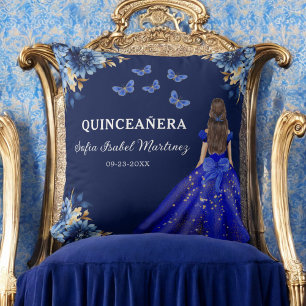 Floral Royal Blue Gold Princess Quinceanera Kissen