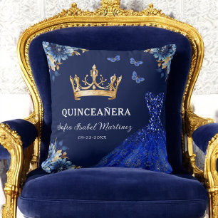 Floral Royal Blue Gold Princess Quinceanera Kissen