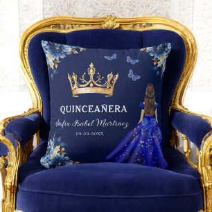 Floral Royal Blue Gold Princess Quinceanera Kissen