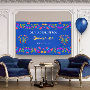 Floral Royal Blue Mexiko Quinceanera Willkommen Banner