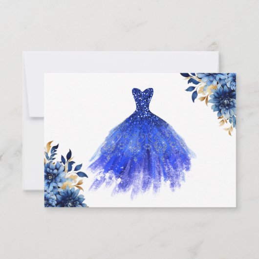 Floral Royal Blue Princess Birthday Quinceanera Save The Date (Rückseite)