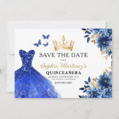 Floral Royal Blue Princess Birthday Quinceanera Save The Date (Vorderseite)