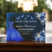 Floral Royal Blue Princess Birthday Quinceanera Save The Date