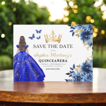 Floral Royal Blue Princess Birthday Quinceanera