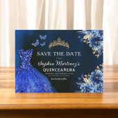 Floral Royal Blue Princess Birthday Quinceanera Save The Date