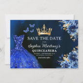 Floral Royal Blue Princess Birthday Quinceanera Save The Date (Vorderseite)