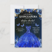 Floral Royal Blue QR Code Princess Quinceanera Einladung (Vorderseite)