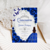 Floral Royal Blue Silver Quinceanera Einladung